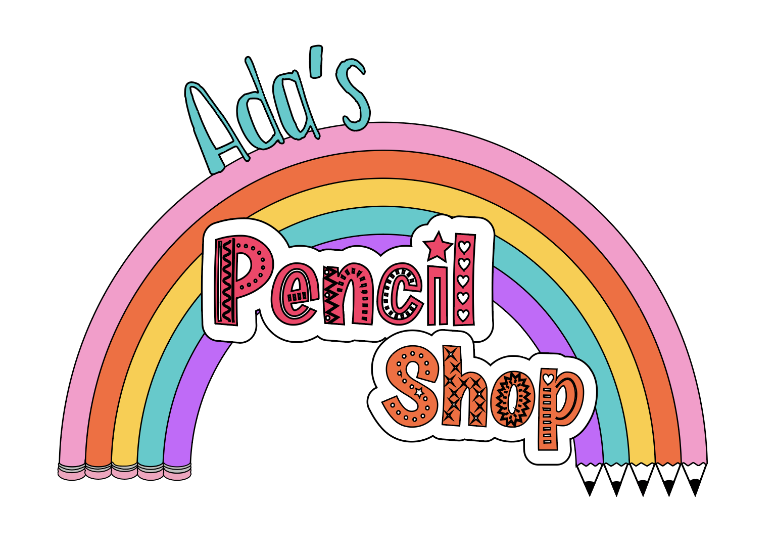 Final logo design for Ada’s Pencil Shop with colorful pencils